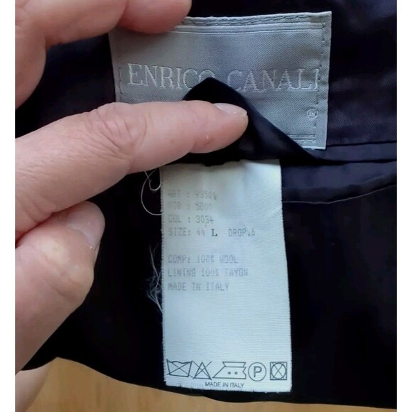 VTG Enrico Canali 44L Blazer Sport Coat Double Breasted Blue Black Designer EUC - Picture 7 of 9